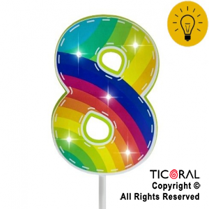 ADORNO PINCHE PARA TORTA LUMINOSO 3D NUMERO 8 MULTICOLOR x 1